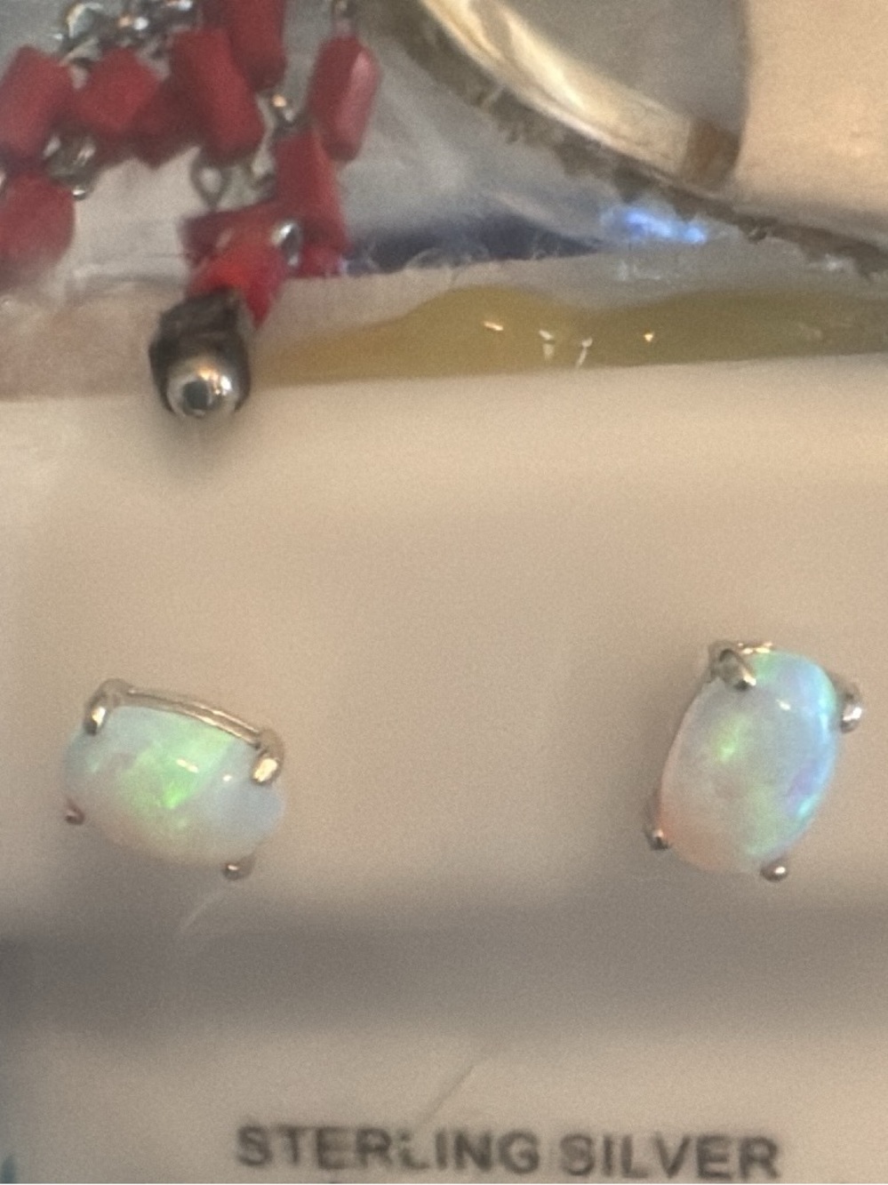 Sterling Silver Opal Stud Earrings - White Opal